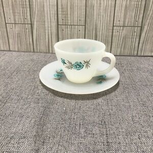 Vintage Fire King Milk Glass cup and saucer set.